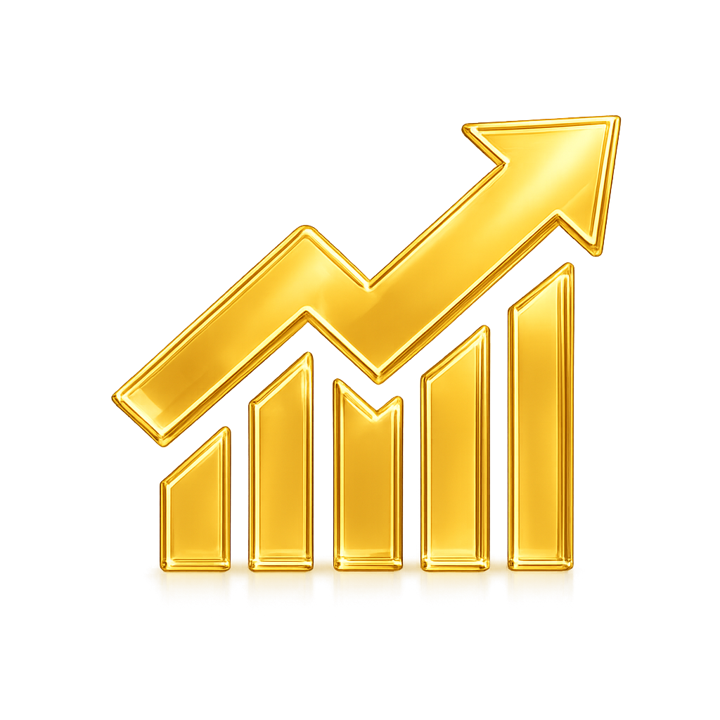 Golden upward trending graph icon