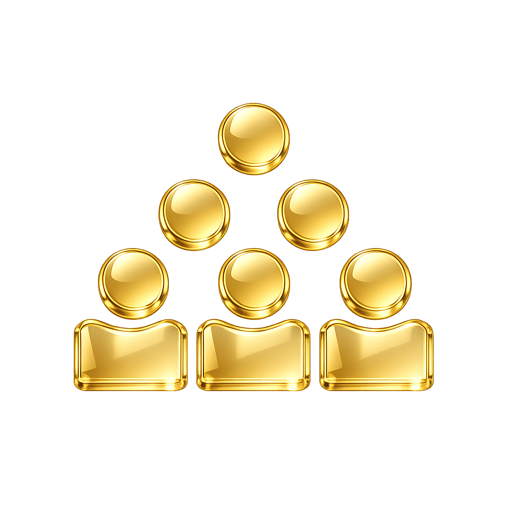 Three golden figures in pyramid formation