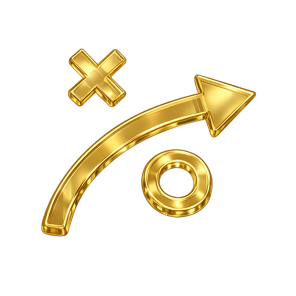 Golden strategy icon with arrows